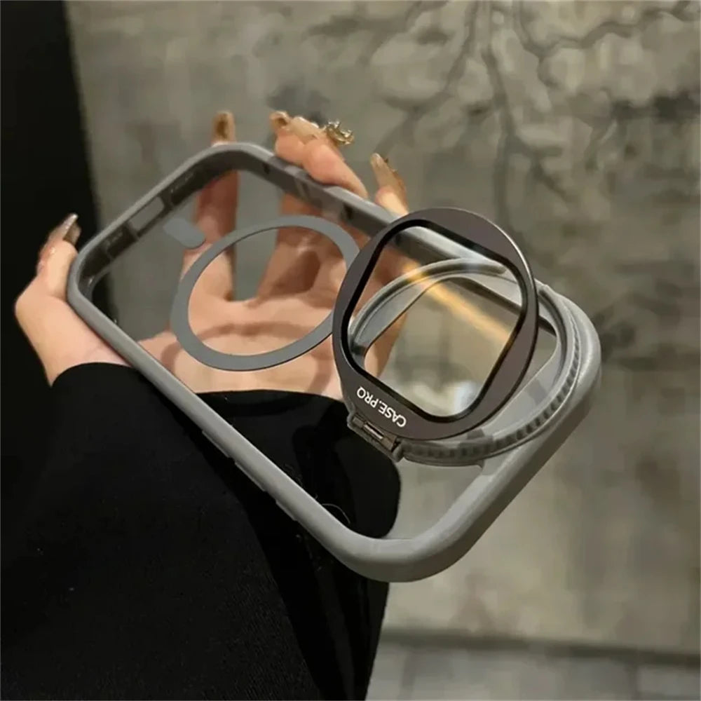 Camera Lens Protection Flip Bracket Stand For Magsafe Magnetic Case for iPhone 15 11 12 13 14 16 17 Pro Max Plus Clear Cover