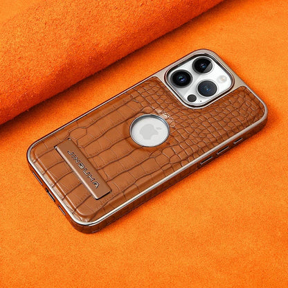 Crocodile Pattern Leather invisible Kickstand Magnetic Case For iPhone 15 16 Pro Max 14 Plus 13 12 Wireless Charging For Magsafe