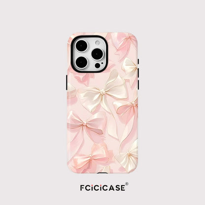 Ins Pink Bow Tie Case for IPHONE 16 ProMax 15 14 13 12 11 PRO 16 Plus  Acrylic TPU Double-layer Magnetic Phone Cases