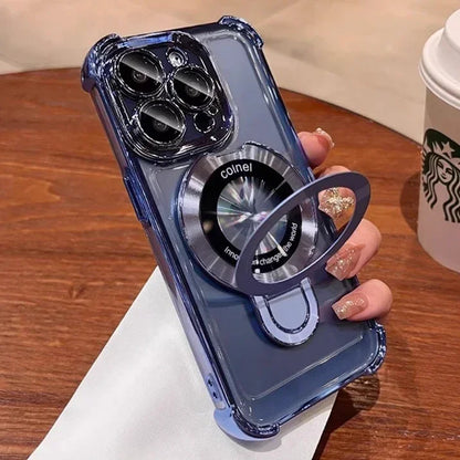 Magnetic Bracket Clear Case For iPhone 13 12 11 14 15 16 17 Pro Max Plus Air E For Magsafe With Holder Stand Shockproof Cover