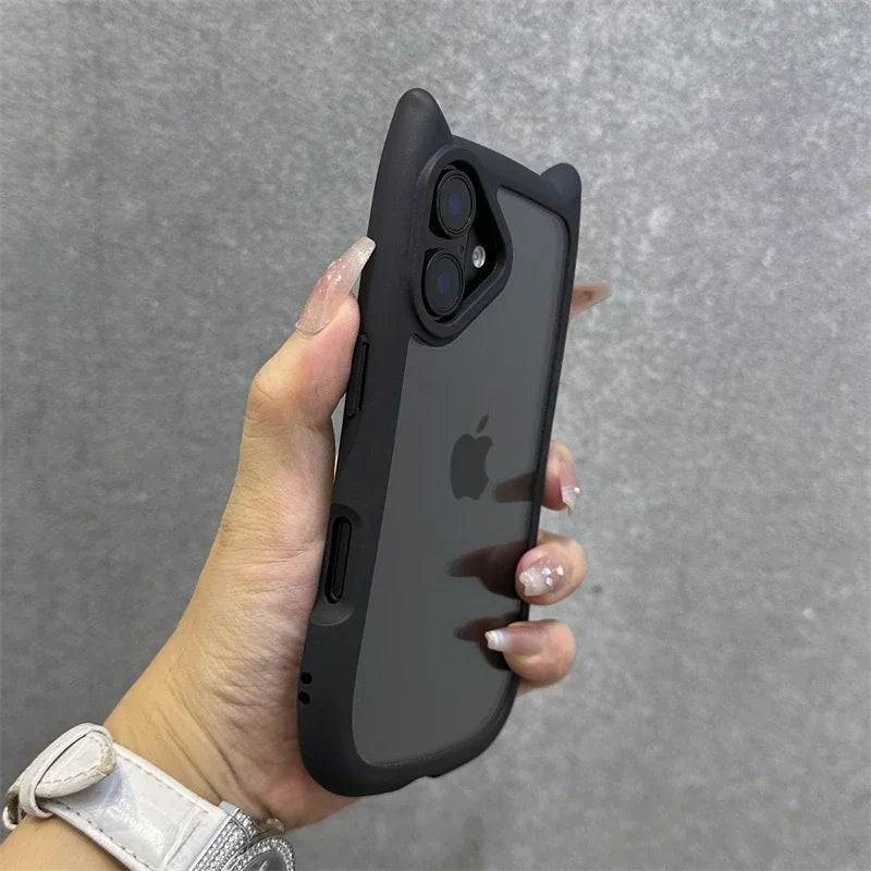 3D Cat Ear Cute Lanyard Magnetic Transparent Case For iPhone 17 Pro Max 16 15 14 13 12 Pro Max Plus Air Wristband Clear Cover