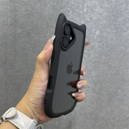 3D Cat Ear Cute Lanyard Magnetic Transparent Case For iPhone 17 Pro Max 16 15 14 13 12 Pro Max Plus Air Wristband Clear Cover