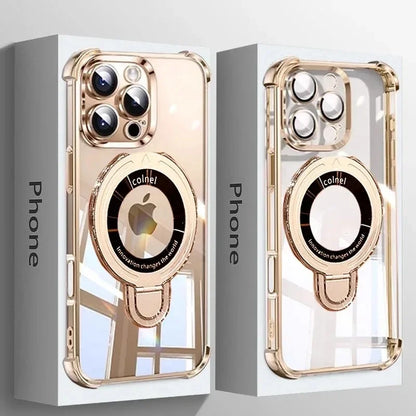 Magnetic Bracket Clear Case For iPhone 13 12 11 14 15 16 17 Pro Max Plus Air E For Magsafe With Holder Stand Shockproof Cover