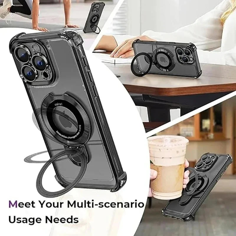 Magnetic Bracket Clear Case For iPhone 13 12 11 14 15 16 17 Pro Max Plus Air E For Magsafe With Holder Stand Shockproof Cover
