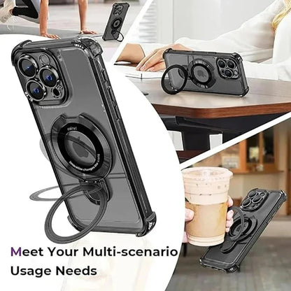 Magnetic Bracket Clear Case For iPhone 13 12 11 14 15 16 17 Pro Max Plus Air E For Magsafe With Holder Stand Shockproof Cover