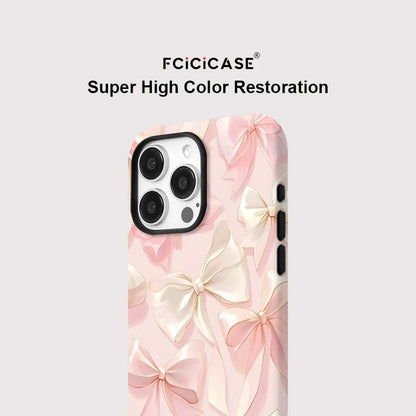 Ins Pink Bow Tie Case for IPHONE 16 ProMax 15 14 13 12 11 PRO 16 Plus  Acrylic TPU Double-layer Magnetic Phone Cases