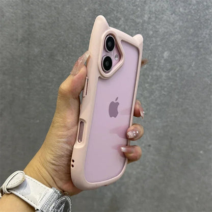 3D Cat Ear Cute Lanyard Magnetic Transparent Case For iPhone 17 Pro Max 16 15 14 13 12 Pro Max Plus Air Wristband Clear Cover