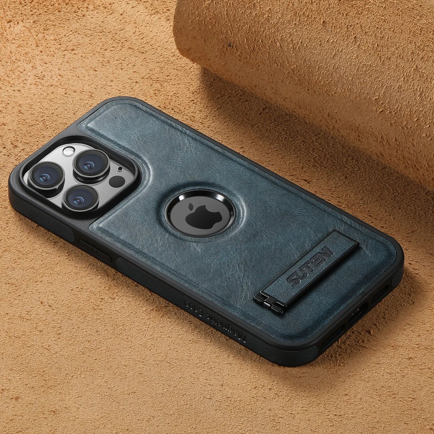 For iPhone 15 14 13 12 Pro Max Leather Case, [Compatible with Mag-safe] Built-in Invisible Stand Protective Slim Kickstand Cover