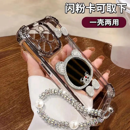 For Xiaomi 14T 13T Mi 11 Lite Poco X7 Pro X6 X5 X3 NFC F6 F5 M6 Cartoon Mirror Glitter Shockproof Clear Phone Case With Bracelet