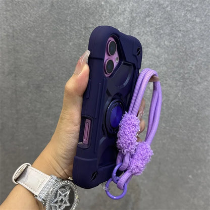3 in 1 Ring Holder Heavy Duty Case for iPhone 16 17 15 14 13 12 11 Pro Max Plus Air Anti-knock Shockproof Lanyard Chain Cover