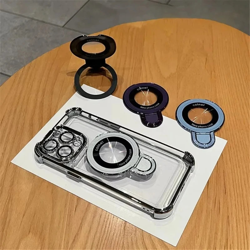 Magnetic Bracket Clear Case For iPhone 13 12 11 14 15 16 17 Pro Max Plus Air E For Magsafe With Holder Stand Shockproof Cover