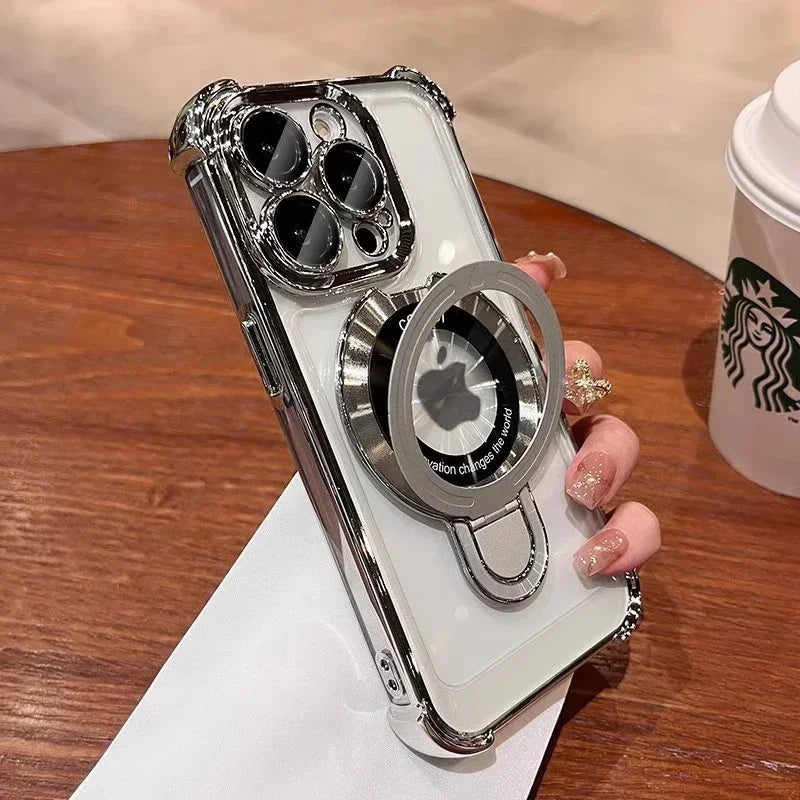 Magnetic Bracket Clear Case For iPhone 13 12 11 14 15 16 17 Pro Max Plus Air E For Magsafe With Holder Stand Shockproof Cover