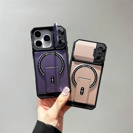 Bracket Holder Lens Protection For Magsafe Case For iPhone 17 16 13 15 14 11 12 Pro Max Plus 16e Shockproof Cases For iPhone Air