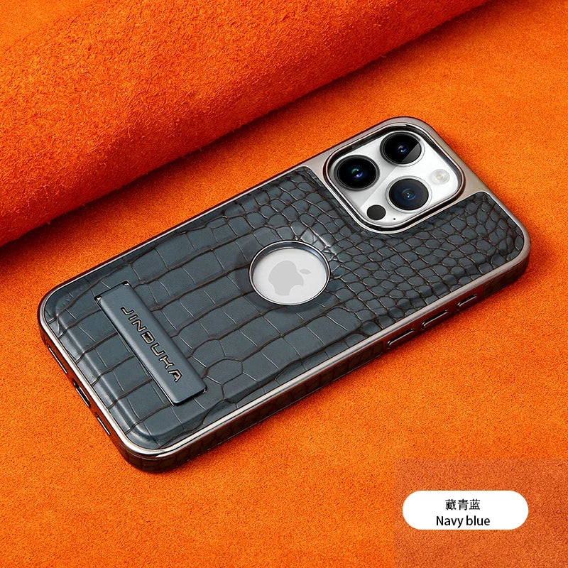 Crocodile Pattern Leather invisible Kickstand Magnetic Case For iPhone 15 16 Pro Max 14 Plus 13 12 Wireless Charging For Magsafe