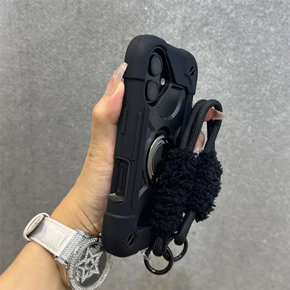 3 in 1 Ring Holder Heavy Duty Case for iPhone 16 17 15 14 13 12 11 Pro Max Plus Air Anti-knock Shockproof Lanyard Chain Cover