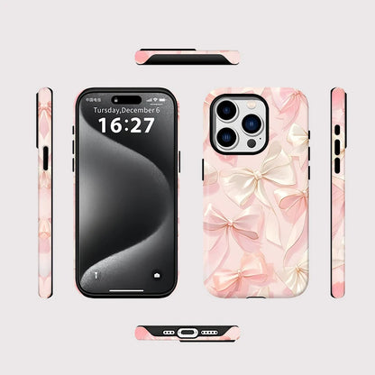 Ins Pink Bow Tie Case for IPHONE 16 ProMax 15 14 13 12 11 PRO 16 Plus  Acrylic TPU Double-layer Magnetic Phone Cases