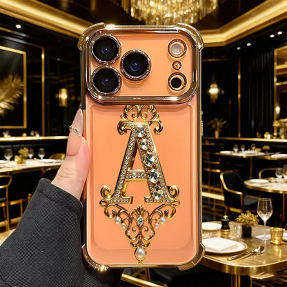 Diamond Golden A-Pattern Electroplated Transparent TPU Phone Case For iPhone 17 Pro Max 11 12 13 14 15 16 Plus 17 Air Soft Cover