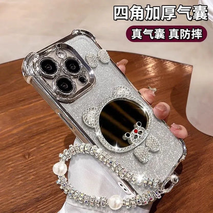 For Xiaomi 14T 13T Mi 11 Lite Poco X7 Pro X6 X5 X3 NFC F6 F5 M6 Cartoon Mirror Glitter Shockproof Clear Phone Case With Bracelet