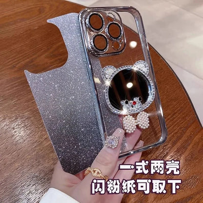 For Xiaomi 14T 13T Mi 11 Lite Poco X7 Pro X6 X5 X3 NFC F6 F5 M6 Cartoon Mirror Glitter Shockproof Clear Phone Case With Bracelet