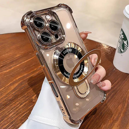 Magnetic Bracket Clear Case For iPhone 13 12 11 14 15 16 17 Pro Max Plus Air E For Magsafe With Holder Stand Shockproof Cover