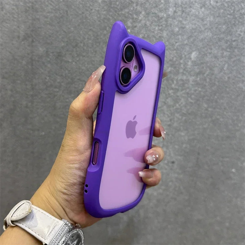 3D Cat Ear Cute Lanyard Magnetic Transparent Case For iPhone 17 Pro Max 16 15 14 13 12 Pro Max Plus Air Wristband Clear Cover
