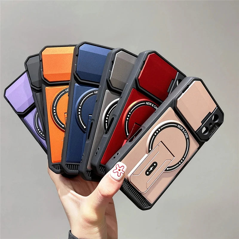 Bracket Holder Lens Protection For Magsafe Case For iPhone 17 16 13 15 14 11 12 Pro Max Plus 16e Shockproof Cases For iPhone Air