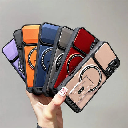 Bracket Holder Lens Protection For Magsafe Case For iPhone 17 16 13 15 14 11 12 Pro Max Plus 16e Shockproof Cases For iPhone Air